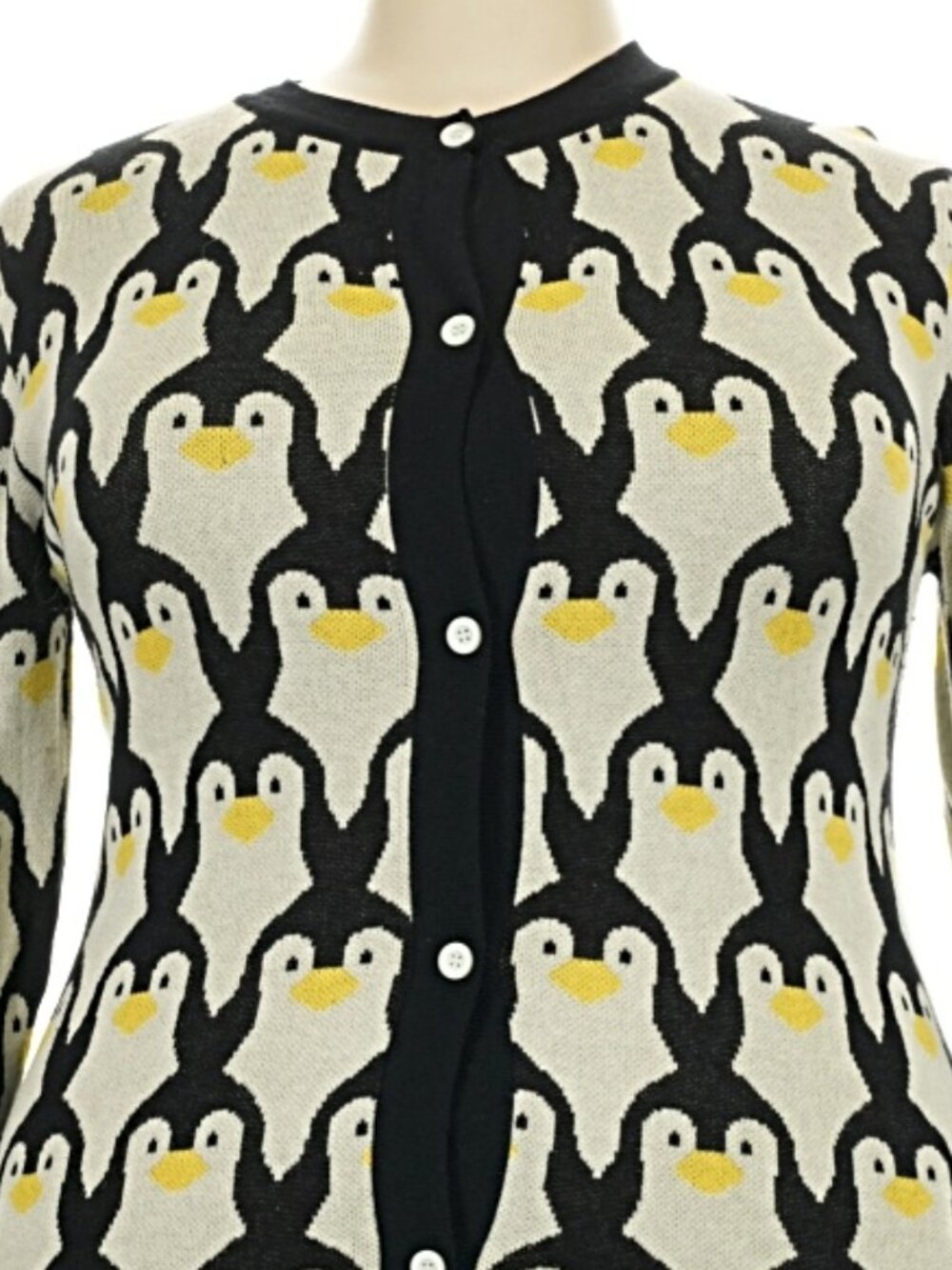 Oxknit Cream Black Penguin Intarsia Knit Cardigan 4X Plus NWOT Novelty - Picture 2 of 6